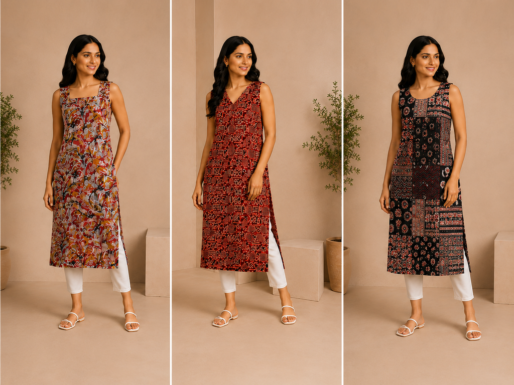 Cotton Long Straight Kurtis Combo – Pack of 3 with Free Cotton Sling Bag