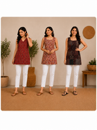 Cotton Short Straight Kurtis Combo – Pack of 3 with Free Cotton Sling Bag