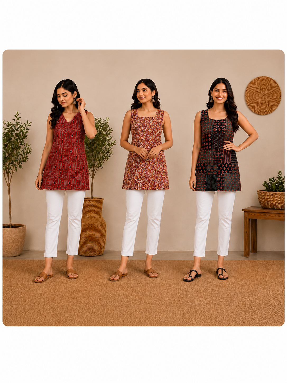 Cotton Short Straight Kurtis Combo – Pack of 3 with Free Cotton Sling Bag