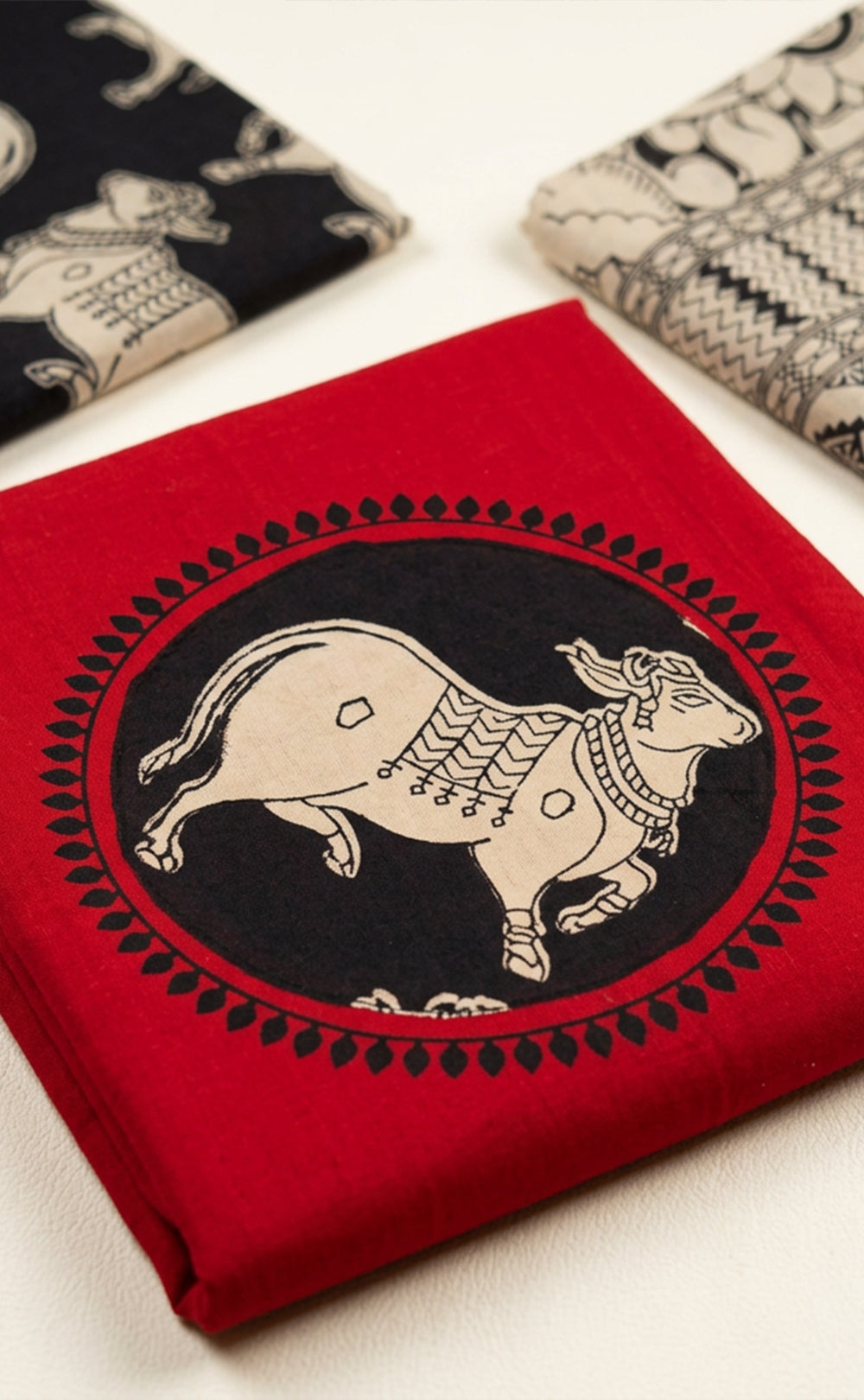 Red Cotton Kalamkari Printed Un-Stritched Dress Material