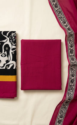 Black Jaam Cotton Abstract Printed And Silver Buti WorkUn-Stritched Dress Materials