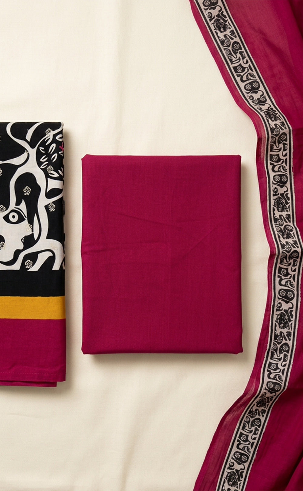 Black Jaam Cotton Abstract Printed And Silver Buti WorkUn-Stritched Dress Materials