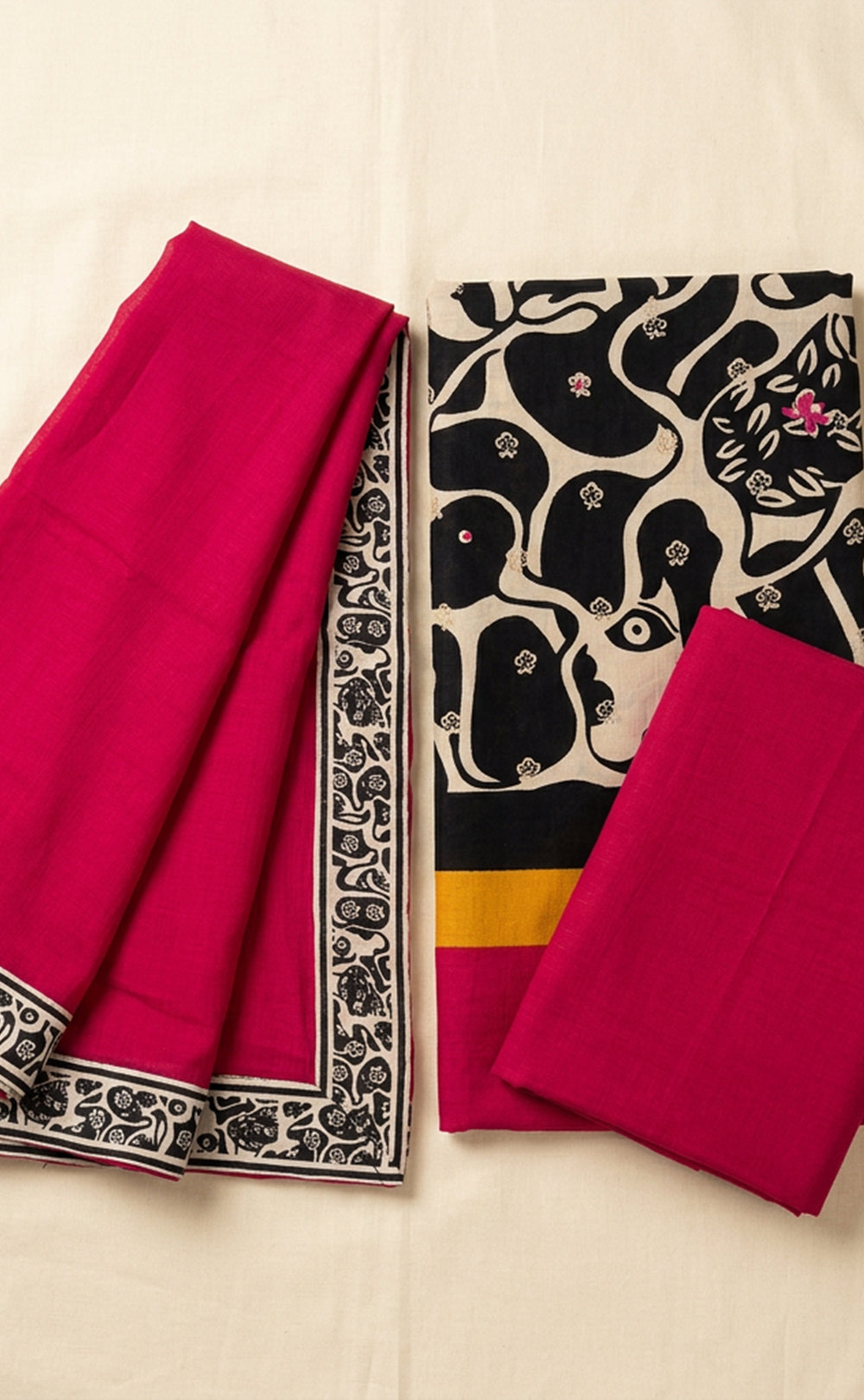 Black Jaam Cotton Abstract Printed And Silver Buti WorkUn-Stritched Dress Materials