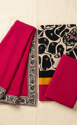 Black Jaam Cotton Abstract Printed And Silver Buti WorkUn-Stritched Dress Materials