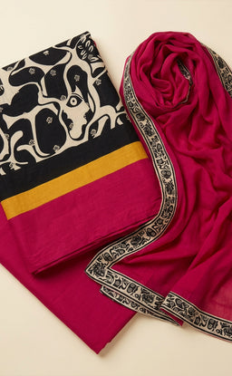Black Jaam Cotton Abstract Printed And Silver Buti WorkUn-Stritched Dress Materials