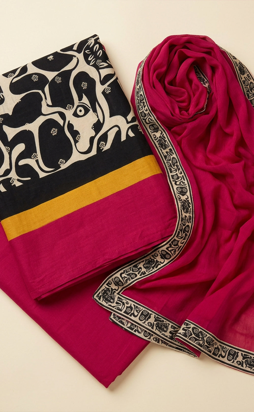 Black Jaam Cotton Abstract Printed And Silver Buti WorkUn-Stritched Dress Materials