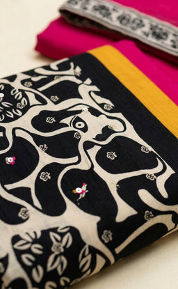 Black Jaam Cotton Abstract Printed And Silver Buti WorkUn-Stritched Dress Materials