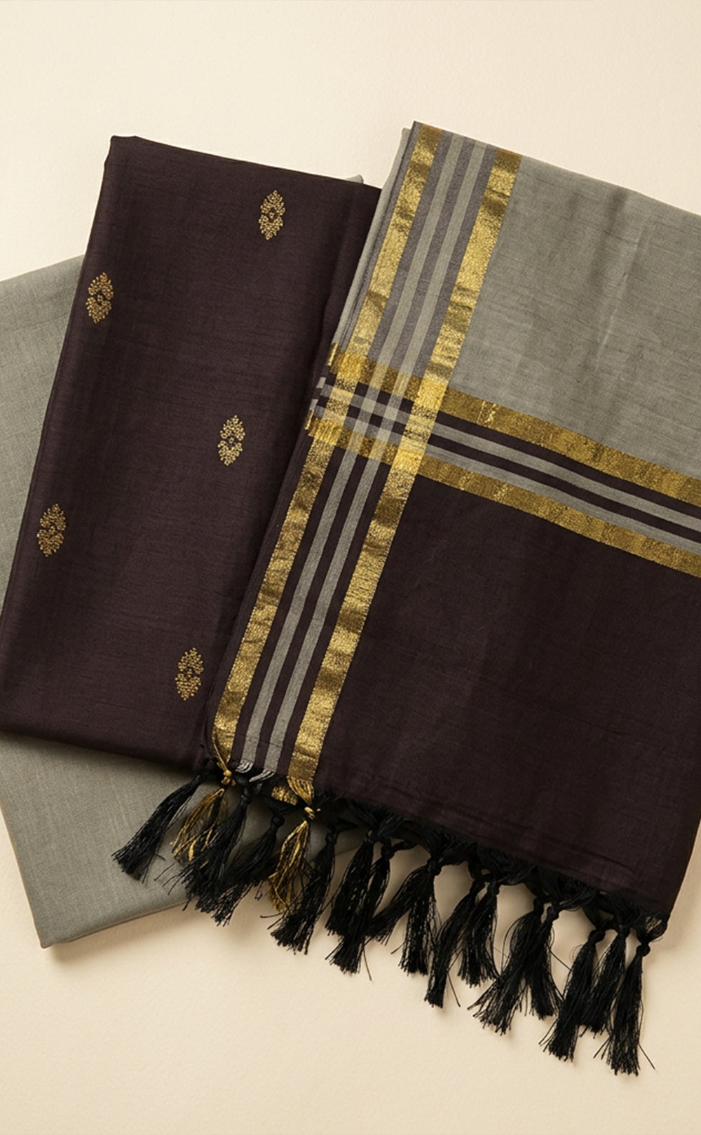 Dark Coffee Brown Cotton Chanderi Ikkat Printed Unstitched Dress Material