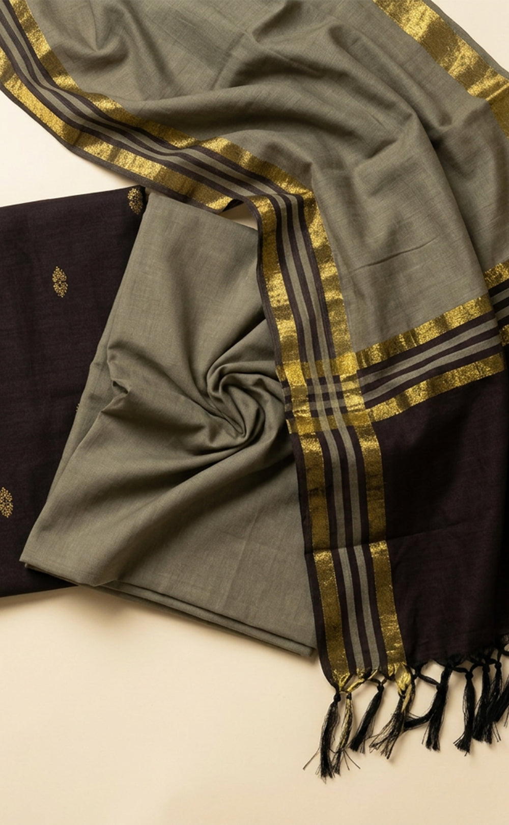 Dark Coffee Brown Cotton Chanderi Ikkat Printed Unstitched Dress Material