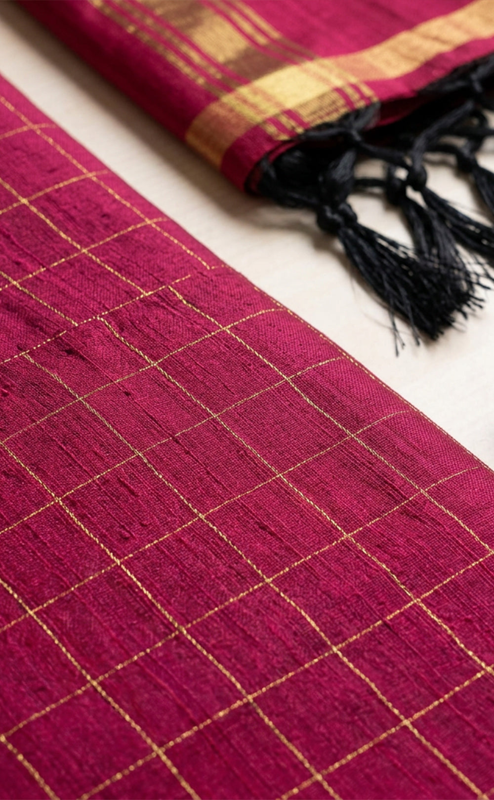 Maroon Chanderi Golden Checks Work Un-Stritched Dress Materials