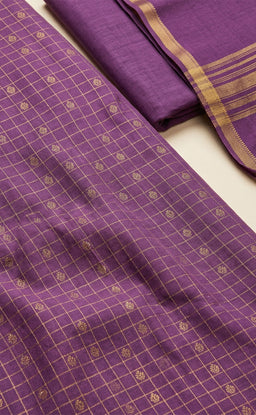 Lavender Chanderi Golden Checks And Buti Work Un-Stritched Dress Materials