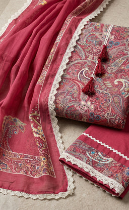 Maroon Rayon Kalamkari Printed Un-Stitched Dress Material