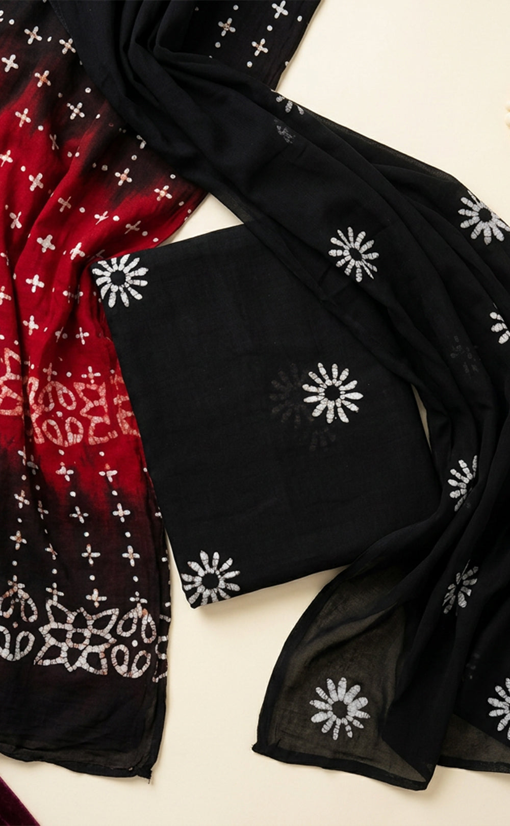Maroon And Black Georgette Batik Printed Un-Stritched Dress Material