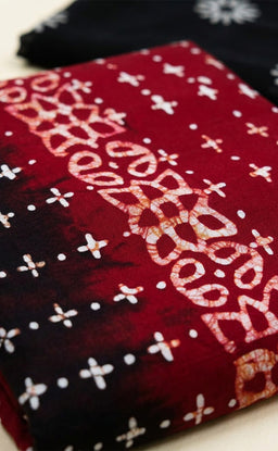 Maroon And Black Georgette Batik Printed Un-Stritched Dress Material