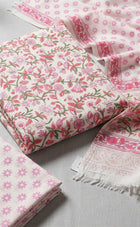 Baby Pink Cotton Hand Block Floral Printed Un-Stitched Dress Material