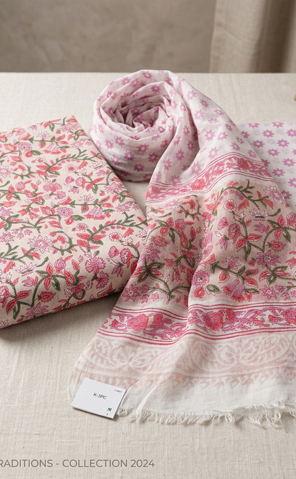 Baby Pink Cotton Hand Block Floral Printed Un-Stitched Dress Material