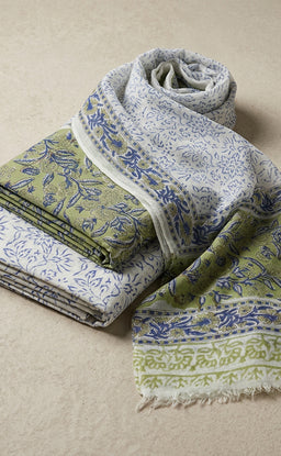 Parrot Green Cotton Hand Block Floral Printed Un-Stitched Dress Material