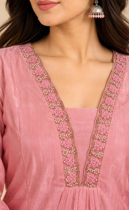 Light Pink Tissue Beats Work Kurti Set