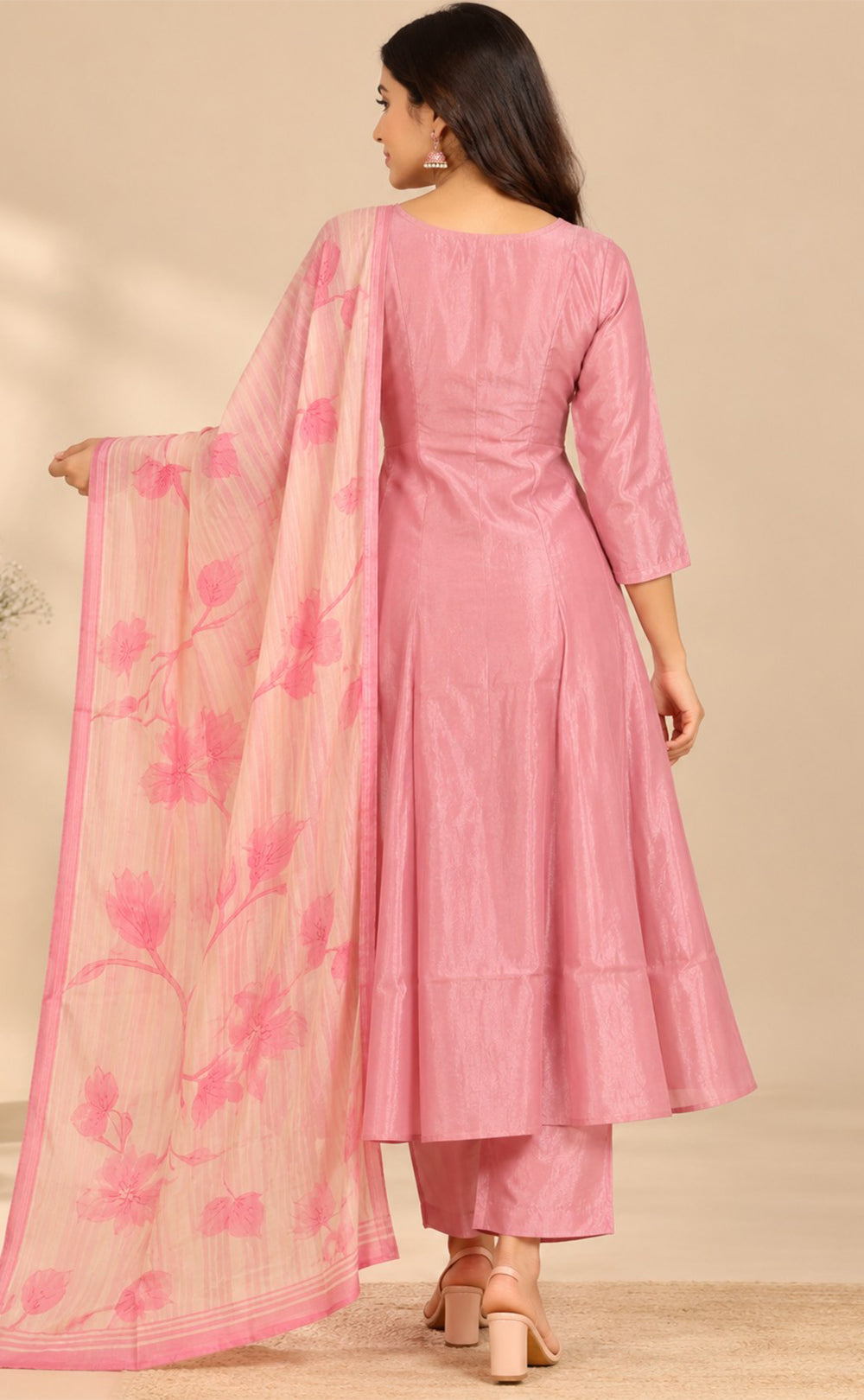 Light Pink Tissue Beats Work Kurti Set