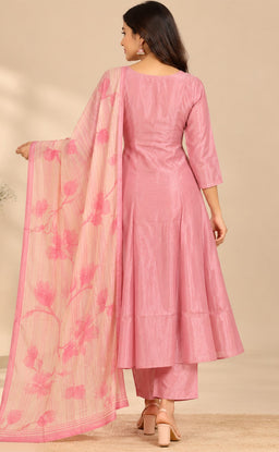 Light Pink Tissue Beats Work Kurti Set