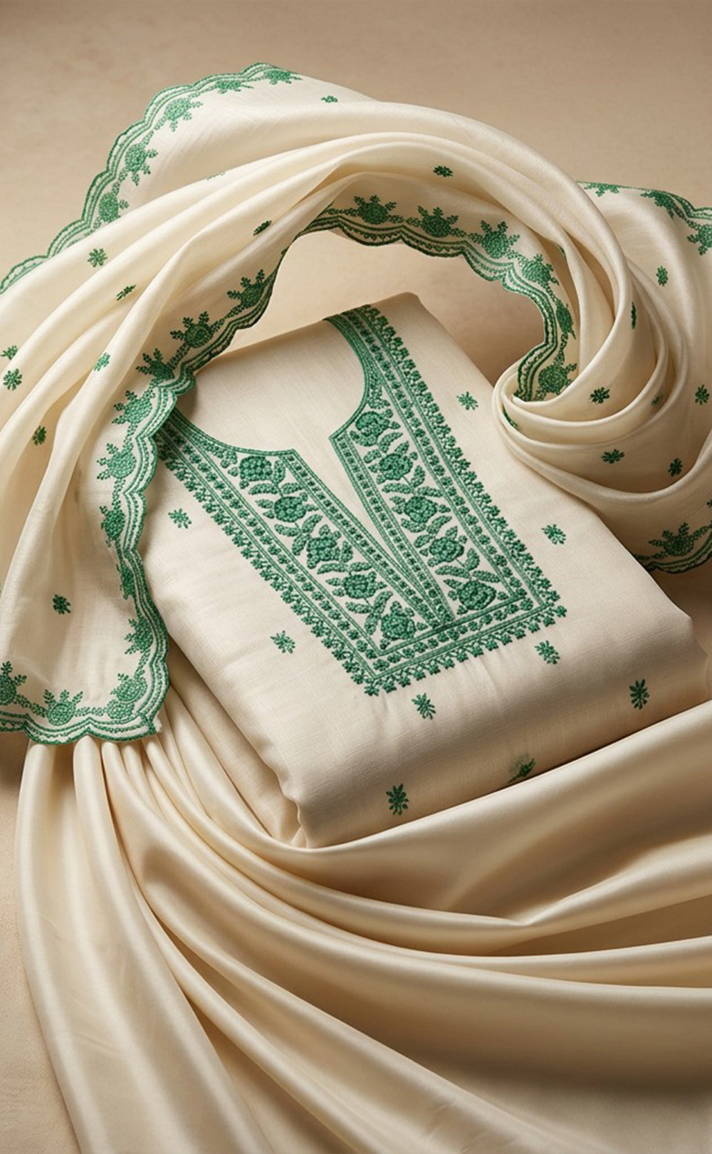White Fancy Thread Embroidery Un-Stitched Dress Material