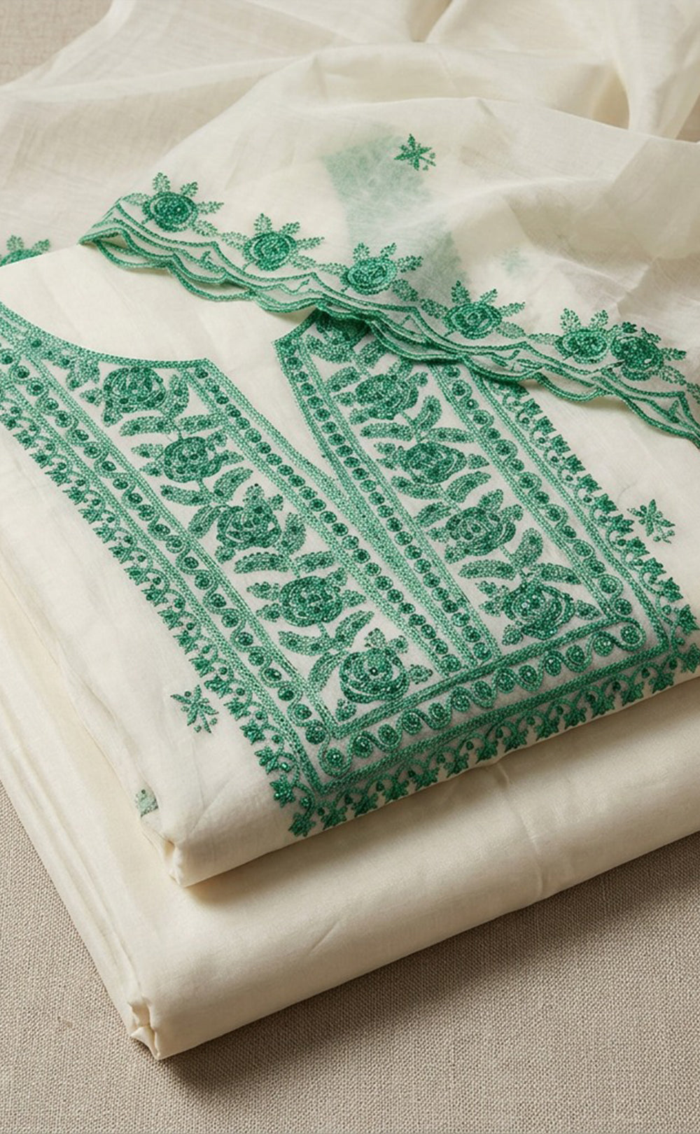 White Fancy Thread Embroidery Un-Stitched Dress Material