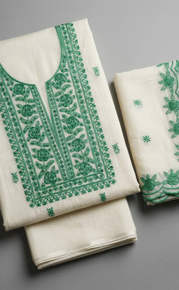 White Fancy Thread Embroidery Un-Stitched Dress Material