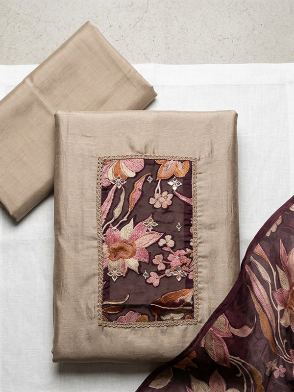 Coffee Fancy Floral Printed Un-Stitched Dress Material