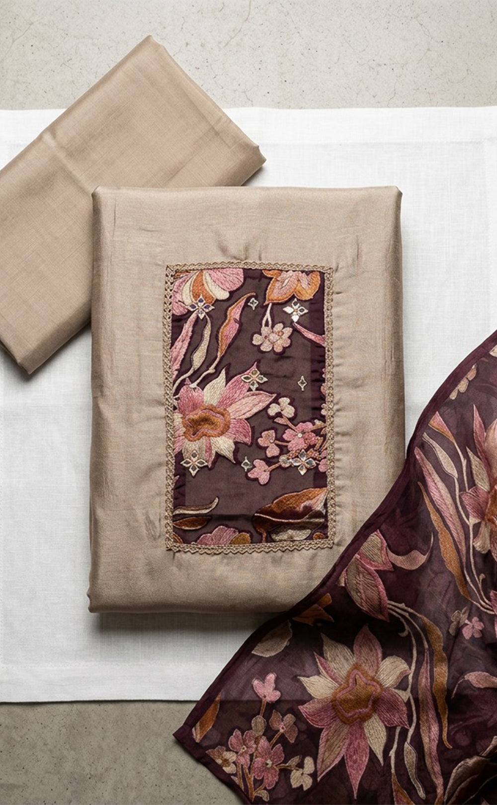 Coffee Fancy Floral Printed Un-Stitched Dress Material