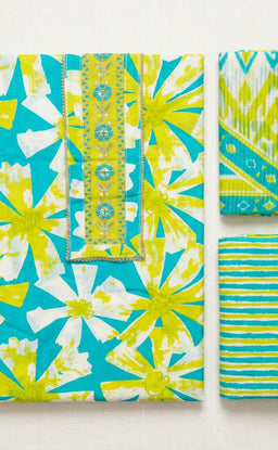 Lemon Yellow Cotton All-Over Floral Printed Un-Stitched Dress Material
