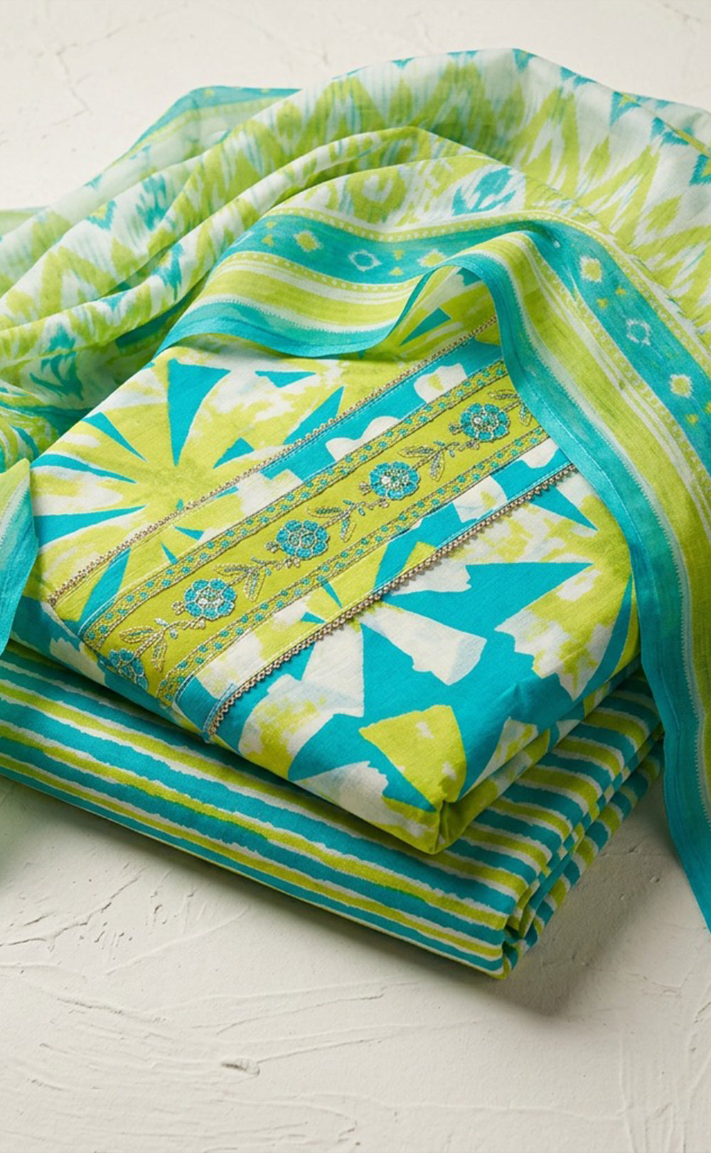 Lemon Yellow Cotton All-Over Floral Printed Un-Stitched Dress Material