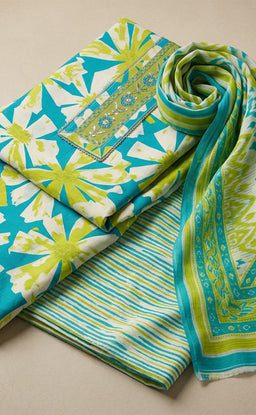 Lemon Yellow Cotton All-Over Floral Printed Un-Stitched Dress Material