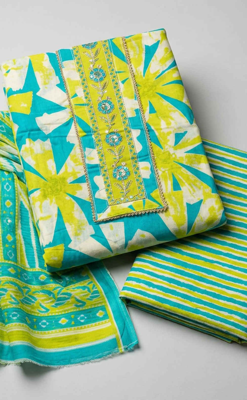 Lemon Yellow Cotton All-Over Floral Printed Un-Stitched Dress Material