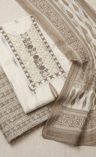 Half-White Cotton Leaf Printed Un-Stitched Dress Material