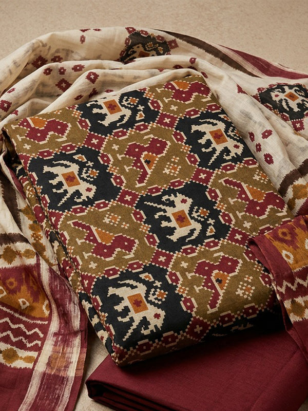 Maroon Cotton Kalamkari Printed Un-Stitched Dress Material
