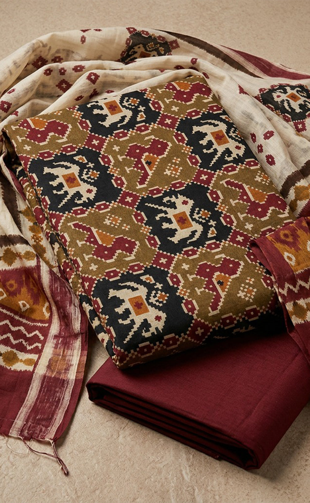 Maroon Cotton Kalamkari Printed Un-Stitched Dress Material