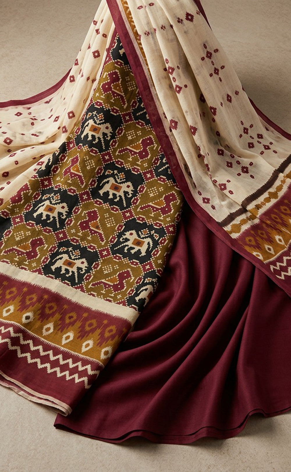 Maroon Cotton Kalamkari Printed Un-Stitched Dress Material