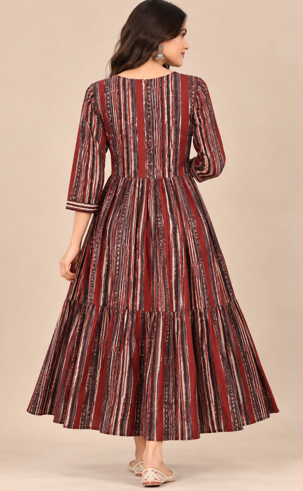 Maroon With Black Cotton All-Over Printed Flare Kurti