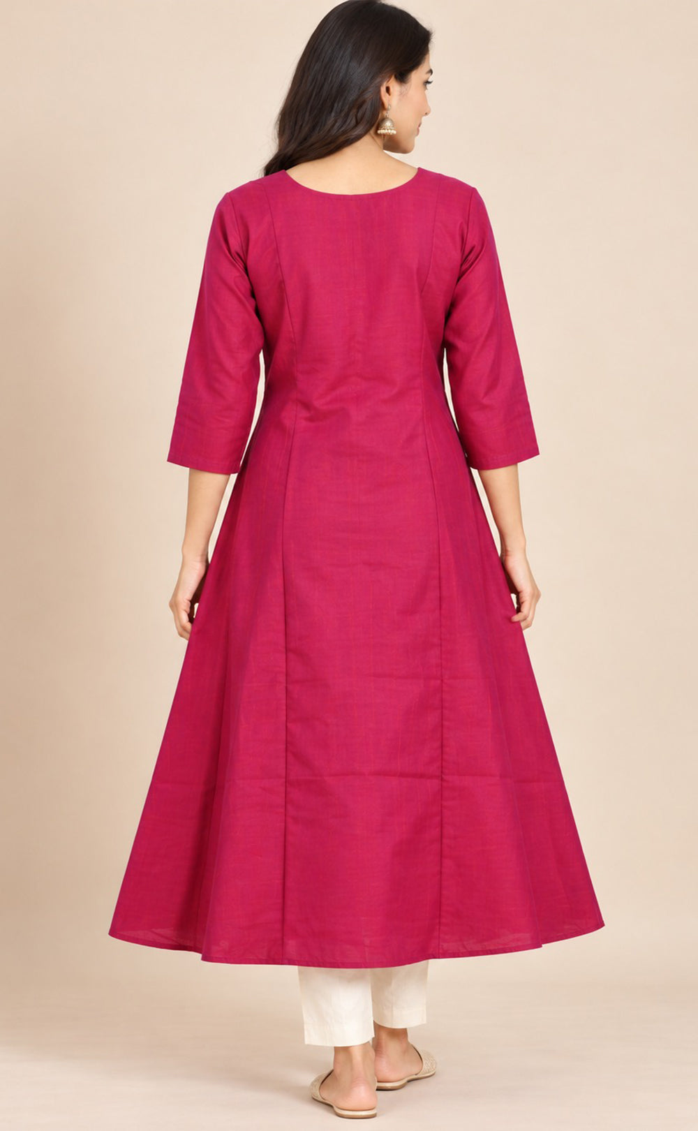Rani Pink Chanderi Thread Embroidery Flare Kurti