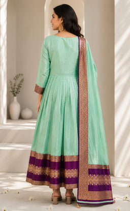 Teal Blue Chanderi Beats Work Fancy Chudidhar