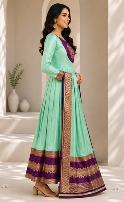 Teal Blue Chanderi Beats Work Fancy Chudidhar