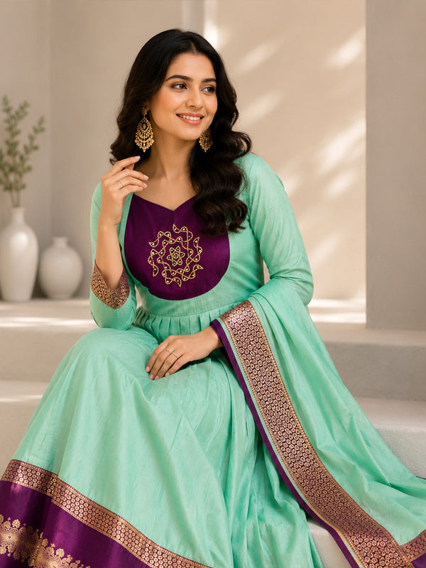 Teal Blue Chanderi Beats Work Fancy Chudidhar