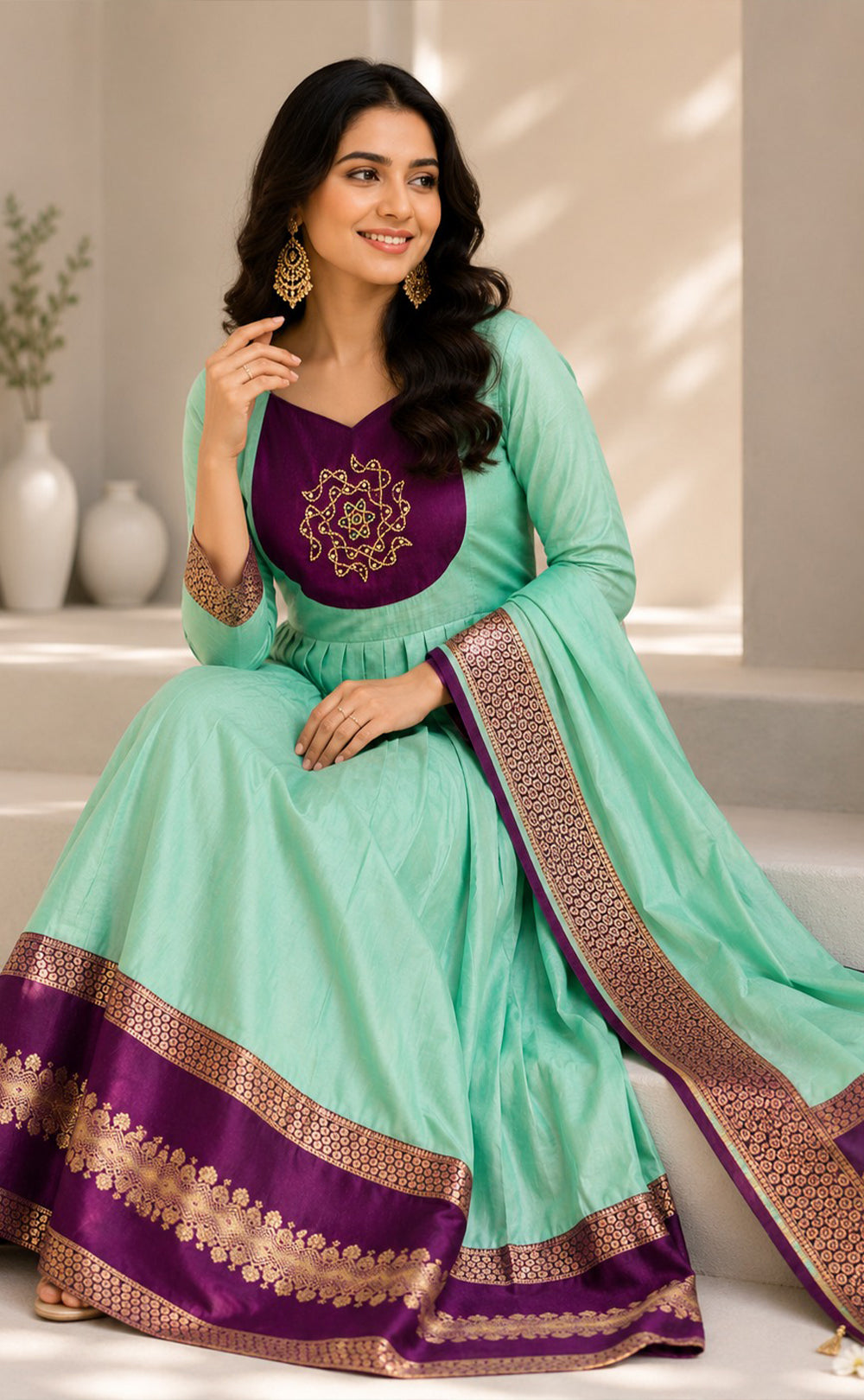 Teal Blue Chanderi Beats Work Fancy Chudidhar