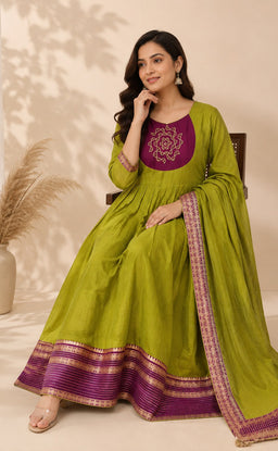 Pista Green Chanderi Beats Work Fancy Chudidhar