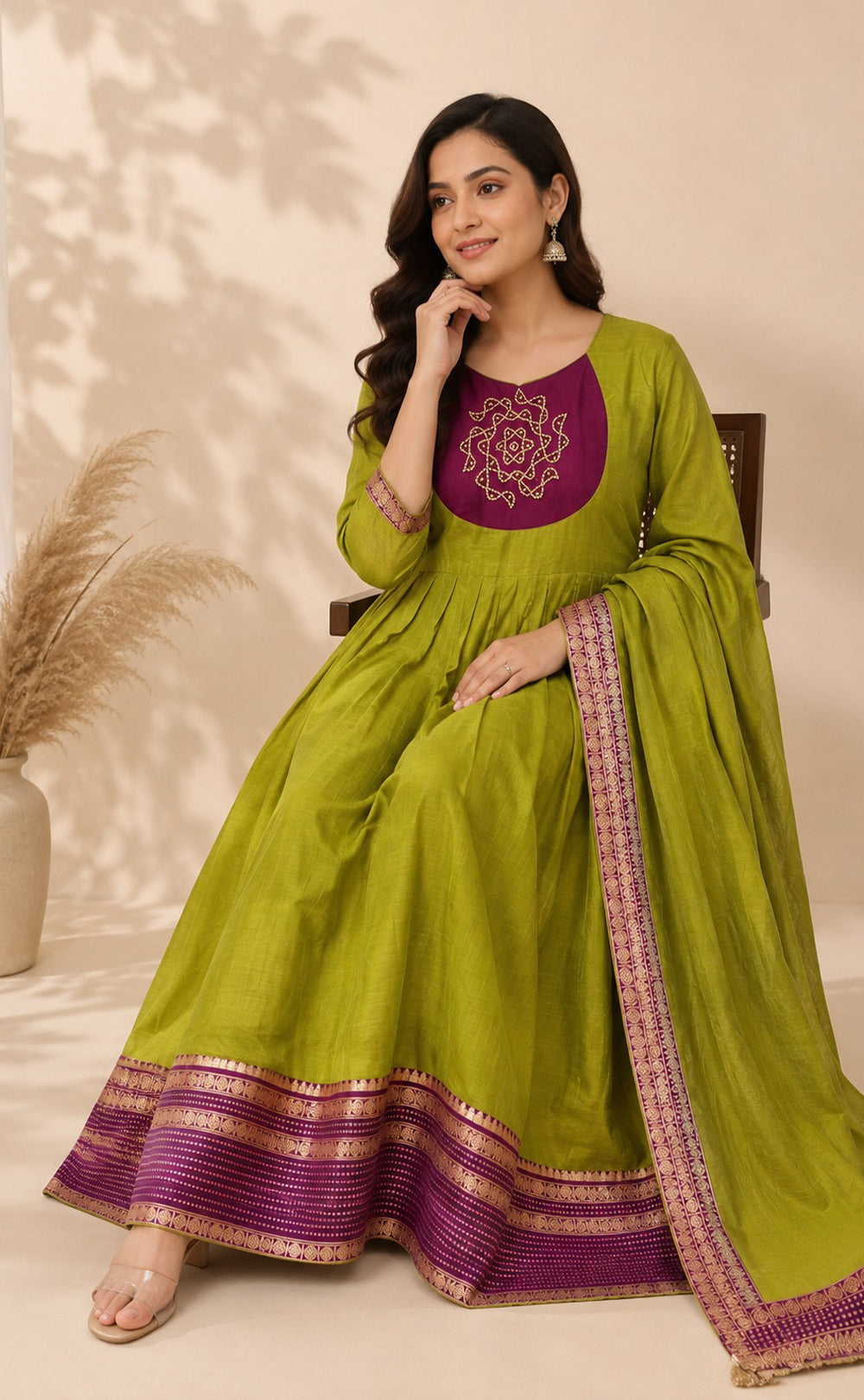 Pista Green Chanderi Beats Work Fancy Chudidhar