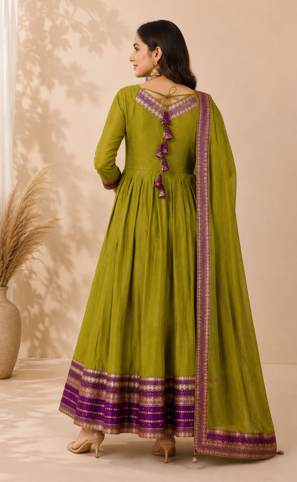 Pista Green Chanderi Beats Work Fancy Chudidhar