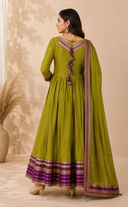 Pista Green Chanderi Beats Work Fancy Chudidhar