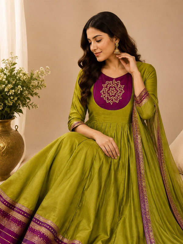 Pista Green Chanderi Beats Work Fancy Chudidhar