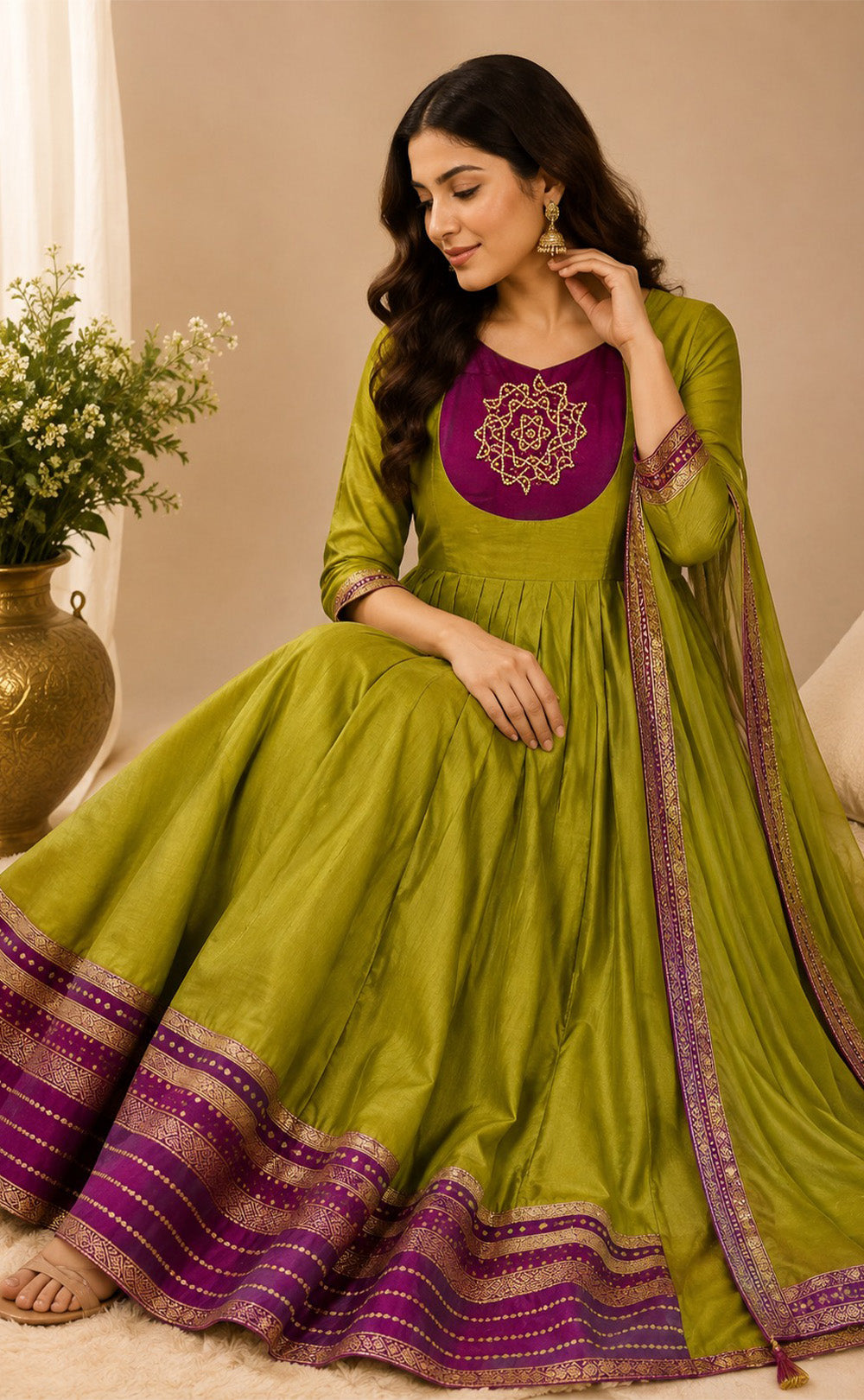 Pista Green Chanderi Beats Work Fancy Chudidhar