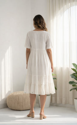 white cotton Heart Thread work Umbrella Flair kurti